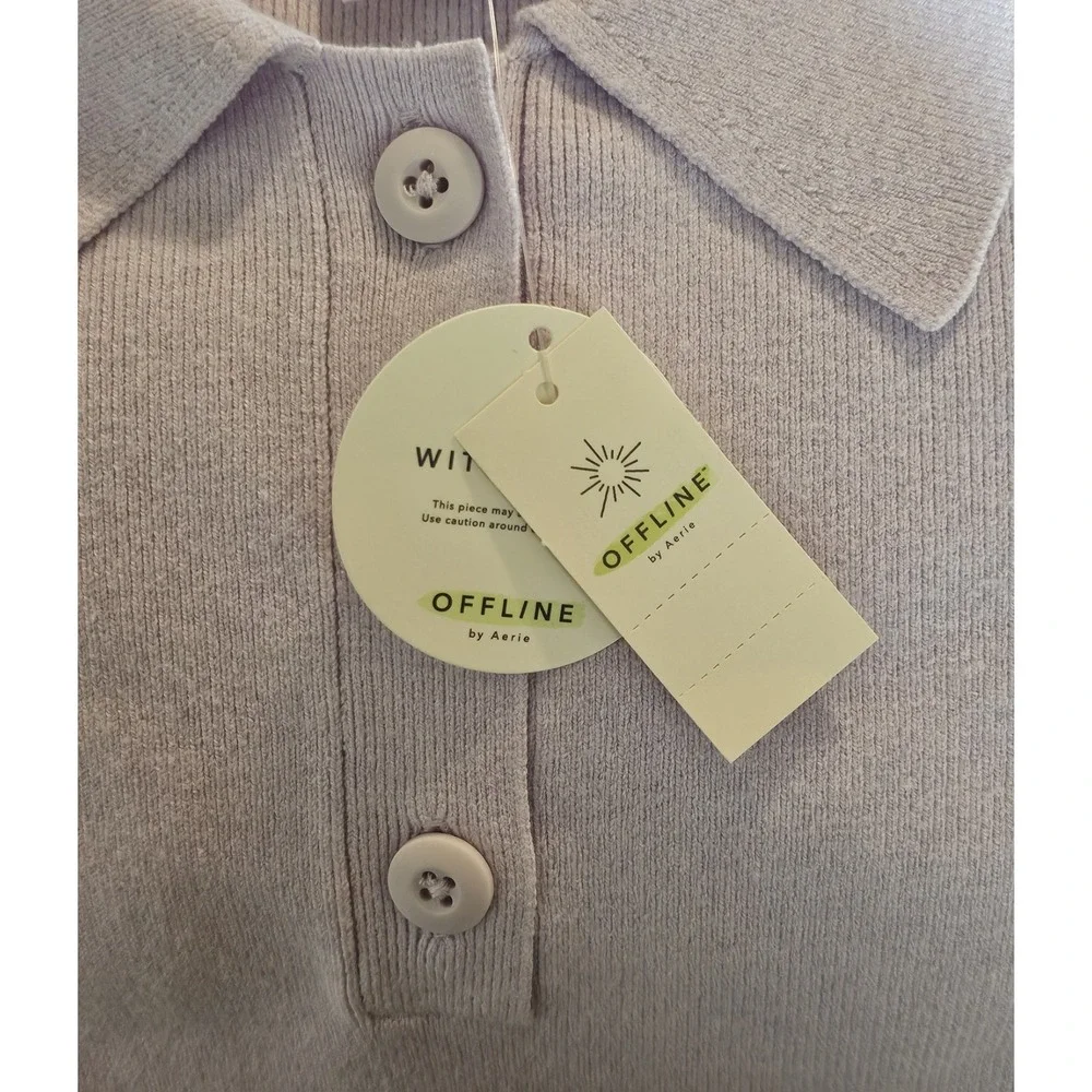 Aerie‎ Polo Sweater Women's Size XS Lavender Dawn Short Sleeve Knit